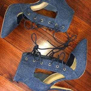 Heels, Jean material, lace up